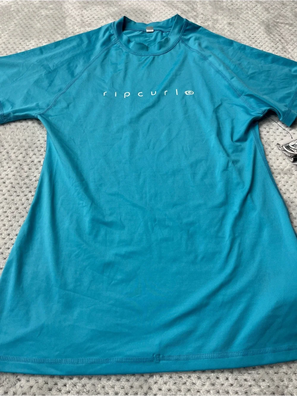 Rip Curl Teal Logo Short-Sleeve Kids Rash Guard